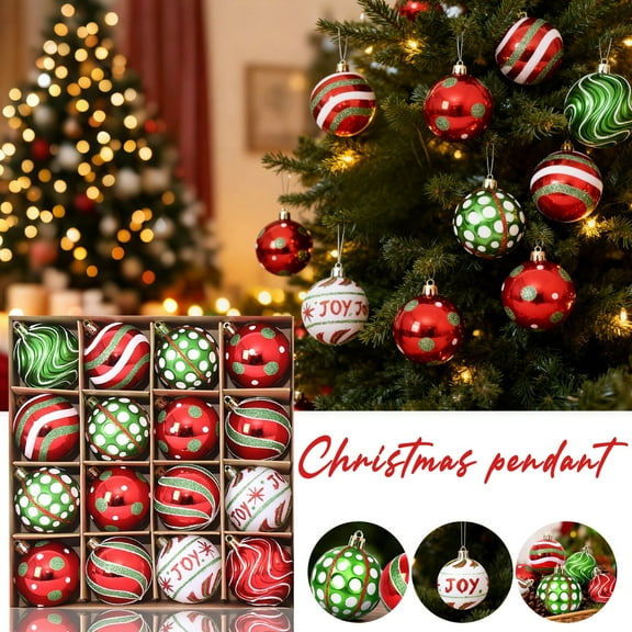 16-Piece Shatterproof Christmas Baubles, Unbreakable Tree Decorations for Christmas Tree Decorations, Christmas Decorations Indoor, Family-Safe Ornament Set(3IN)