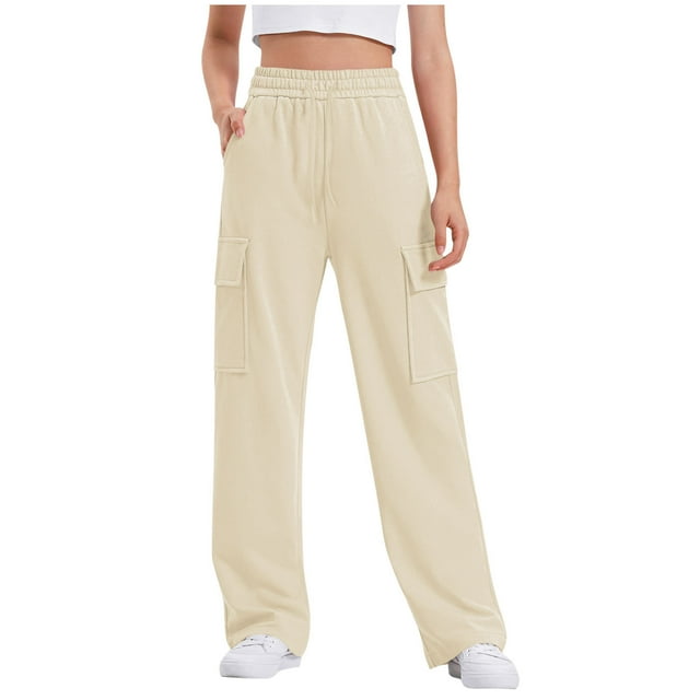 AherBiu Teen Girls Sweatpants Drawstring High Waisted Straight Leg Comfy Joggers Pants with Multi Pockets