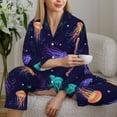 thumbnail image 6 of Fuzoiu Sea Jellyfish Print Women's Long-Sleeved Pajama,Lounge Button Down Nightwear,Womens Notch Collar Pajama Set-X-Large, 6 of 7