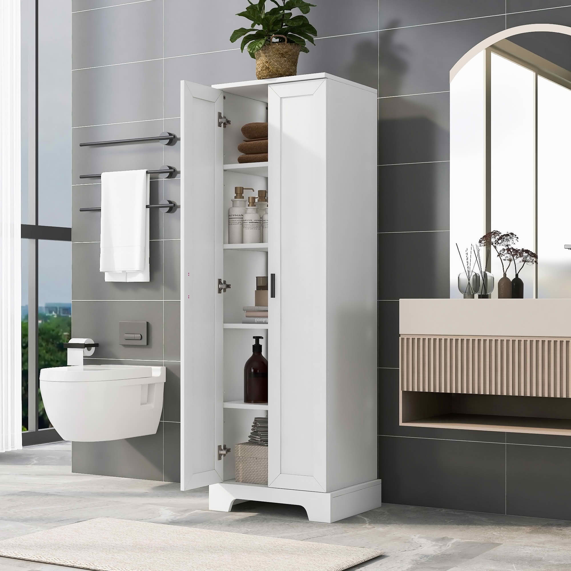MAYEERTY Storage Cabinet with 2 Doors, Adjustable Shelf MDF Board, Bathroom Office, White