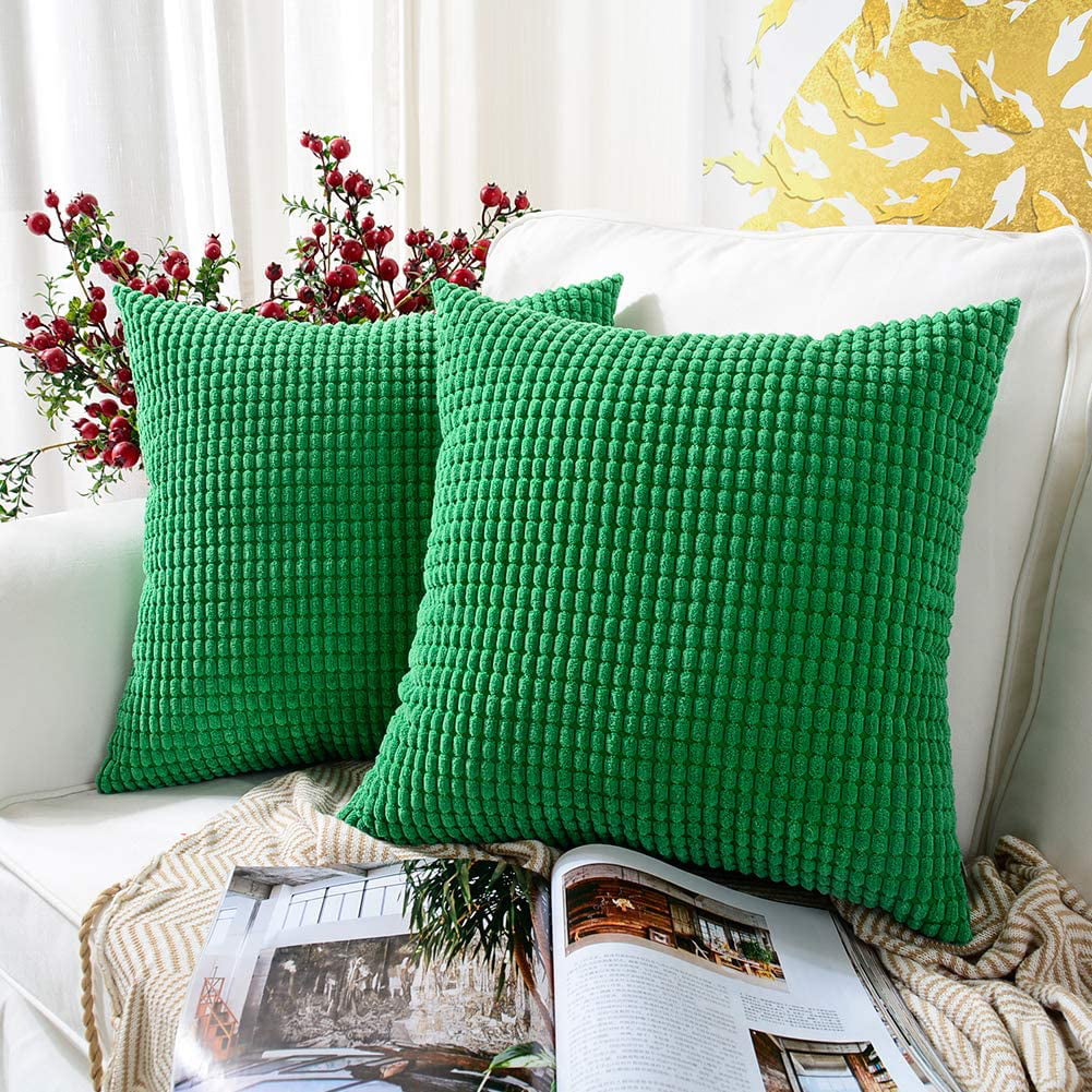 Deconovo Striped Corduroy Throw Pillow Covers Throw Pillow Cases with Invisible Zipper for Couch 18x18 Inch Mint Green 4 Packs No Pillow Insert