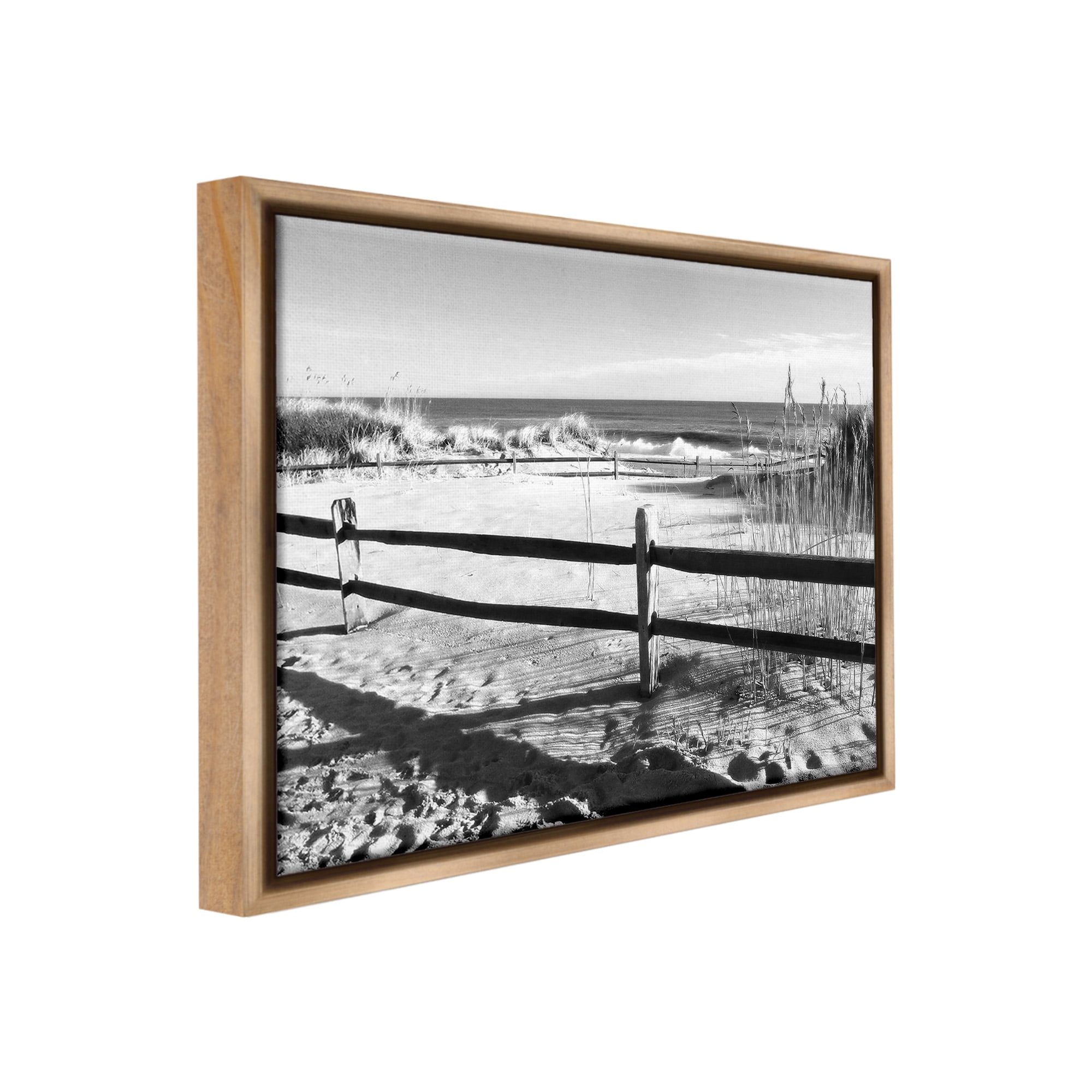 Stupell Industries Sandy Fenced Path Landscape Photography Brown Floater Framed Canvas Art Print Wall Art, 31 x 25