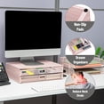 thumbnail image 4 of Mesh Monitor Stand with Storage Drawer, Ventilated Laptop Riser and Desktop Organizer, Office, Metal Mesh, Pink, 4 of 6