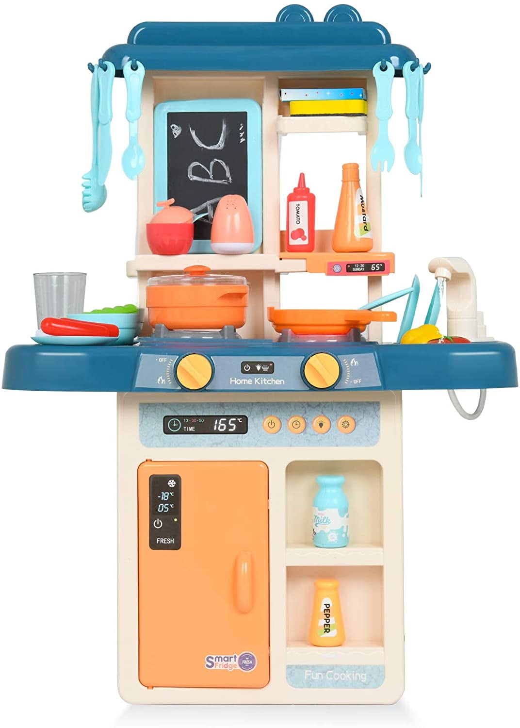 Uenjoy Kids Mini Kitchen Playset Plastic Pretend Play Kitchen with Realistic Lights & Sounds