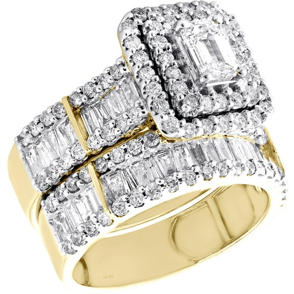 14K Yellow Gold Solitaire Emerald Diamond Bridal Set Engagement Ring 2.70 TCW