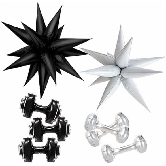 8 Pcs Gym Birthday Decorations/Balloon Weights Pack of 6/ Mini Dumbbell & Exploding Star Balloons/Cross Balloons/for Wrestling Party Decorations