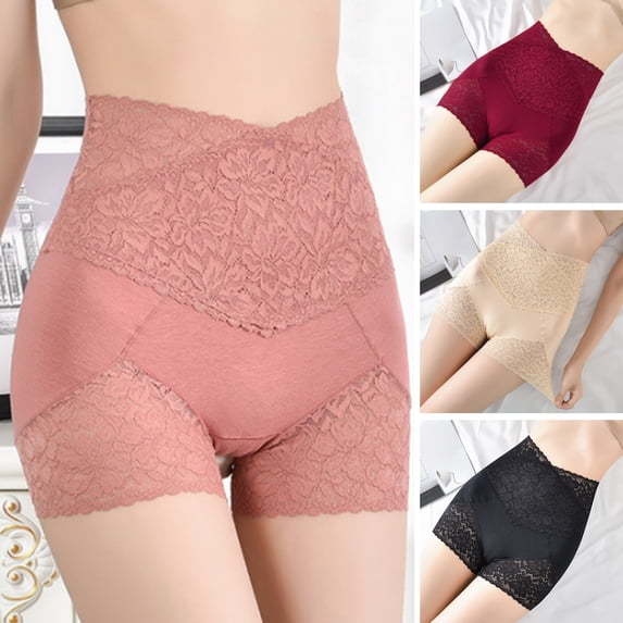 rygai Women Safety Shorts Stretchy Body Shaping High Waist Flower Lace Briefs Intimacy Clothes ,Pink L