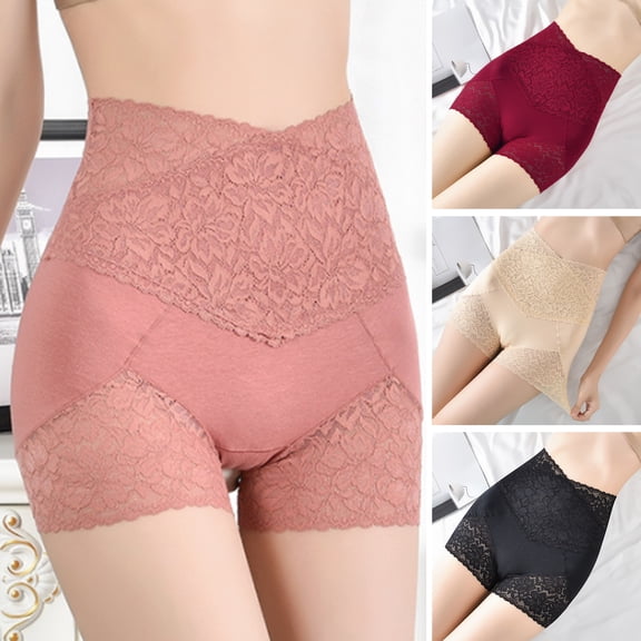 rygai Women Safety Shorts Stretchy Body Shaping High Waist Flower Lace Briefs Intimacy Clothes ,Wine Red XL