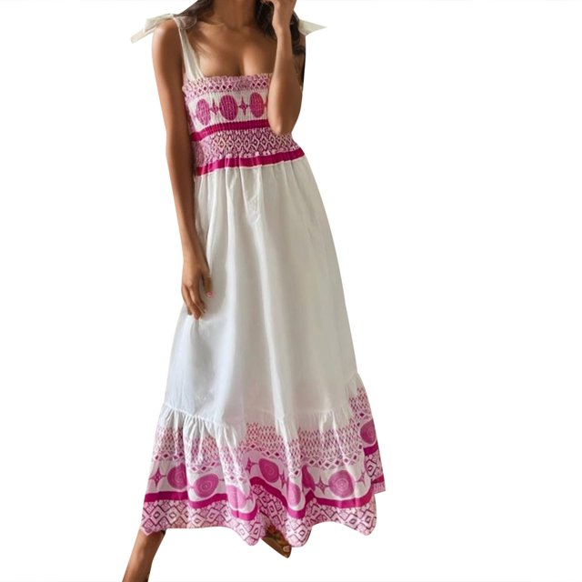 Gibobby Vestido largo para mujer, de verano Vestido elástico con estampado bohemio de verano para mujer(Rojo,G)