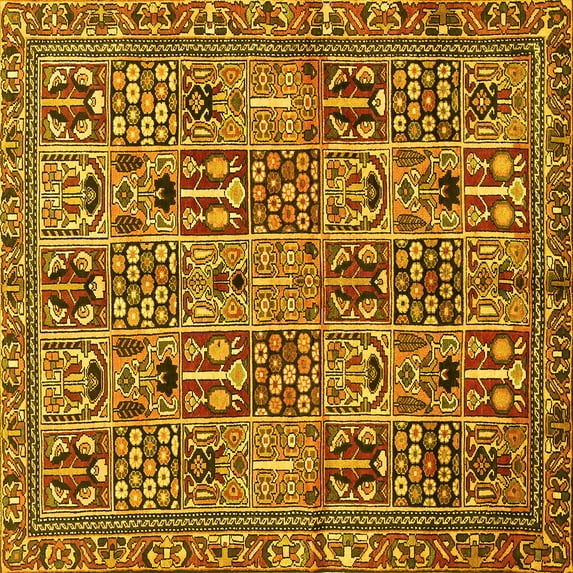 Ahgly Company Machine Washable Indoor Square Persian Yellow Traditional Area Rugs, 5' Square