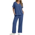 thumbnail image 3 of Fantaslook Lounge Sets for Women Casual 2 Piece Outfits Summer V Neck Short Sleeve Tops and Wide Leg Pants Pajamas Sets, 3 of 10