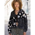 thumbnail image 4 of Women Cropped Corduroy Shacket Daisy Floral Button Down Fleece Varsity Crop Jacket Fall Patchwork, 4 of 7