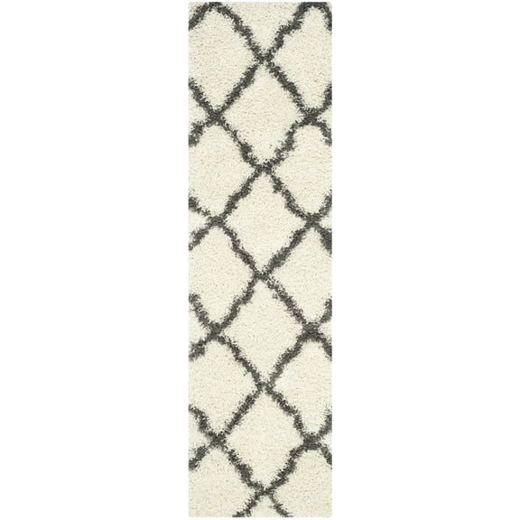 SAFAVIEH Dallas Logan Geometric Shag Runner Rug, Ivory/Dark Grey, 2'3" x 8'
