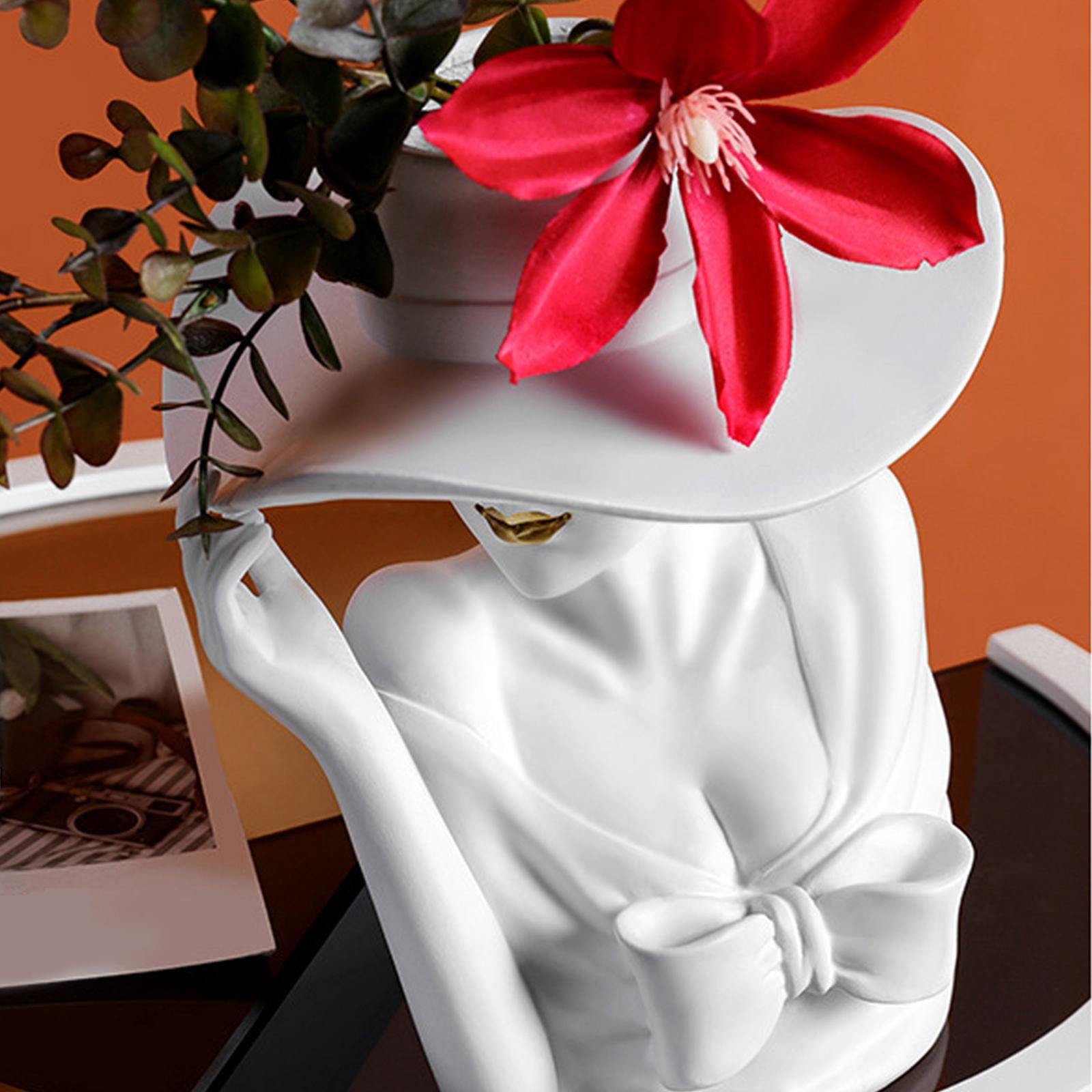 2x Top Hat Flower Vase Art Statue Vases Modern Decor for Indoor Plant Office 