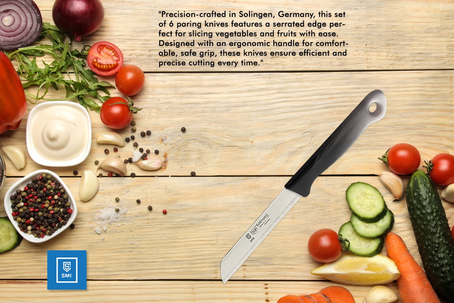 SMI 12 Pcs Paring Knife Set Serrated Solingen Germany Vegetable Knife Fruit Kitchen Knife Flexible Multicolor