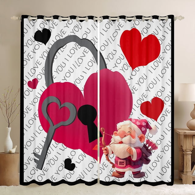 Red Love Pattern Windows Drapes Block 30%-50% Light,Happy Valentine's Day Home Decor Curtains for Living Room,Cute Dwarf Window Drapes 38Wx54L Inches Set of 2 Panels