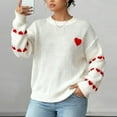 thumbnail image 6 of Byworldtasic Valentine Heart Print Drop Shoulder Sweater for Women Crew Neck Long Sleeve Tops Loose Knit Sweater, 6 of 7