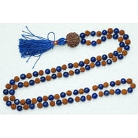 Mogul Blue Agate Tibet Buddhist Prayer Necklace 108 knotted Mala Beads japa Rudraksha