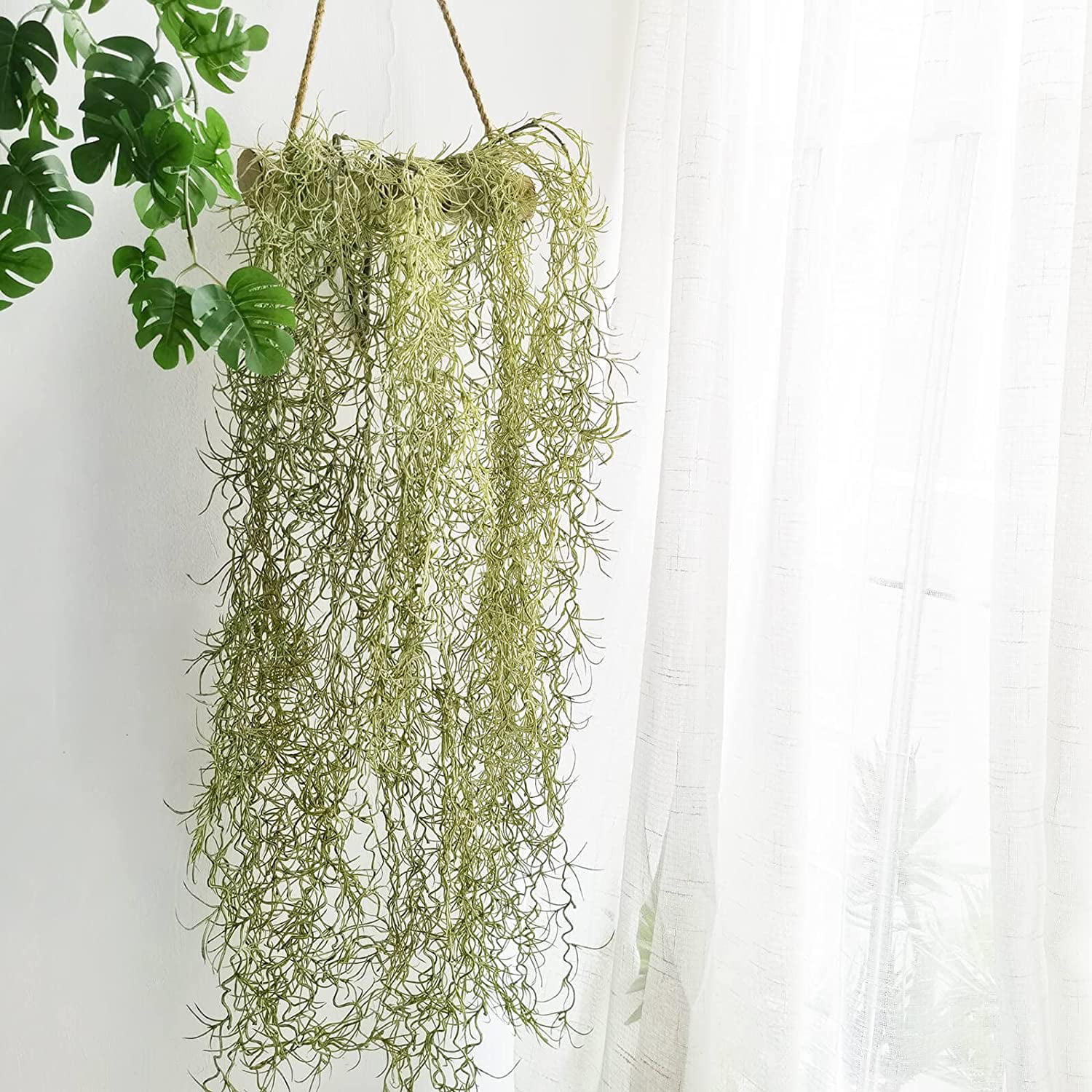 YXKGCCY Artificial Spanish Moss Faux Hanging Greenery Moss 31.5 Fake Air  Plant Looks Real for Home Outdoor Decoration Pack of 1 Green