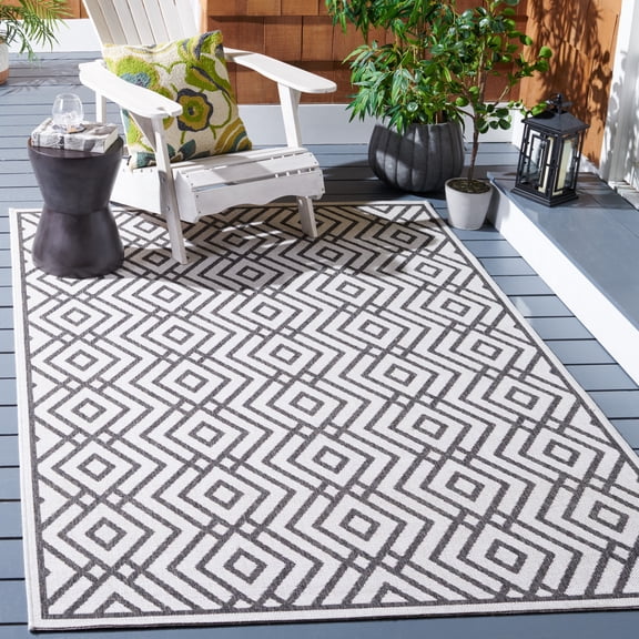 Safavieh Linden Hallam Geometric Indoor/Outdoor Area Rug, Light Gray/Charcoal, 6'7" x 6'7" Square