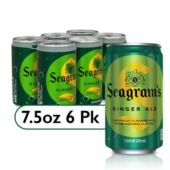 Seagrams Ginger Ale Mini Soda Pop Soft Drink, 7.5 fl oz, 6 Pack Cans