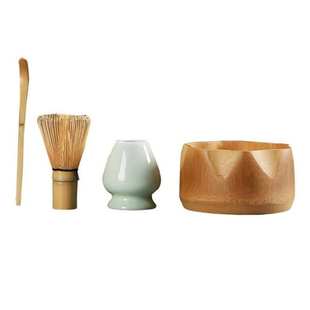 

4 Piece Traditional Tea Whisk Kit Japanese Style Tea Making Tool for Kitchen Table Home - Bamboo Bowl