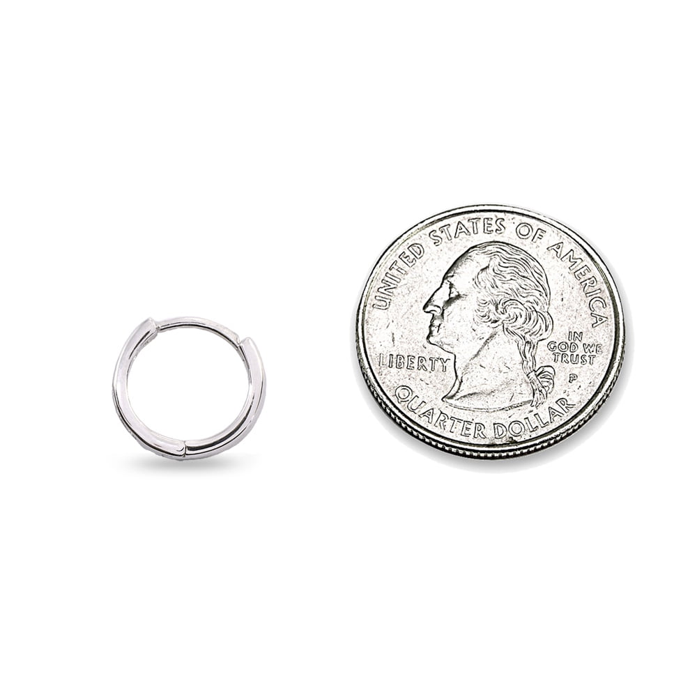 Channel-set Cubic Zirconia 13mm Small Round Huggie Hoop Earrings in 925 Sterling Silver