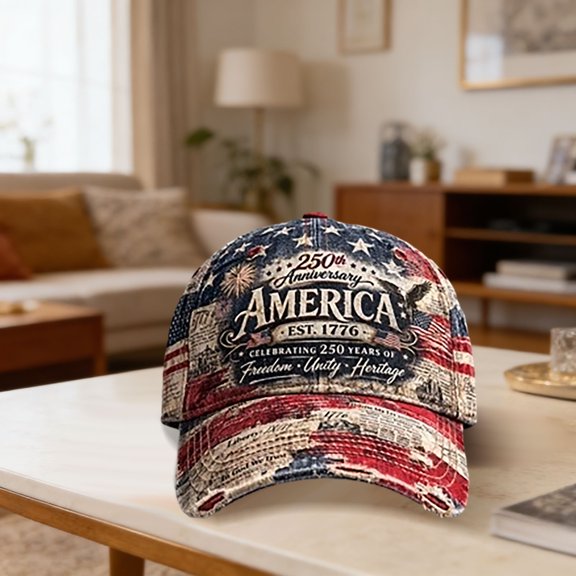 Patriotic Printed Baseball Cap, Adjustable 250th Anniversary Commemorative Sun Hat, Vintage Style Casual Headwear for Outdoor and Daily Wear