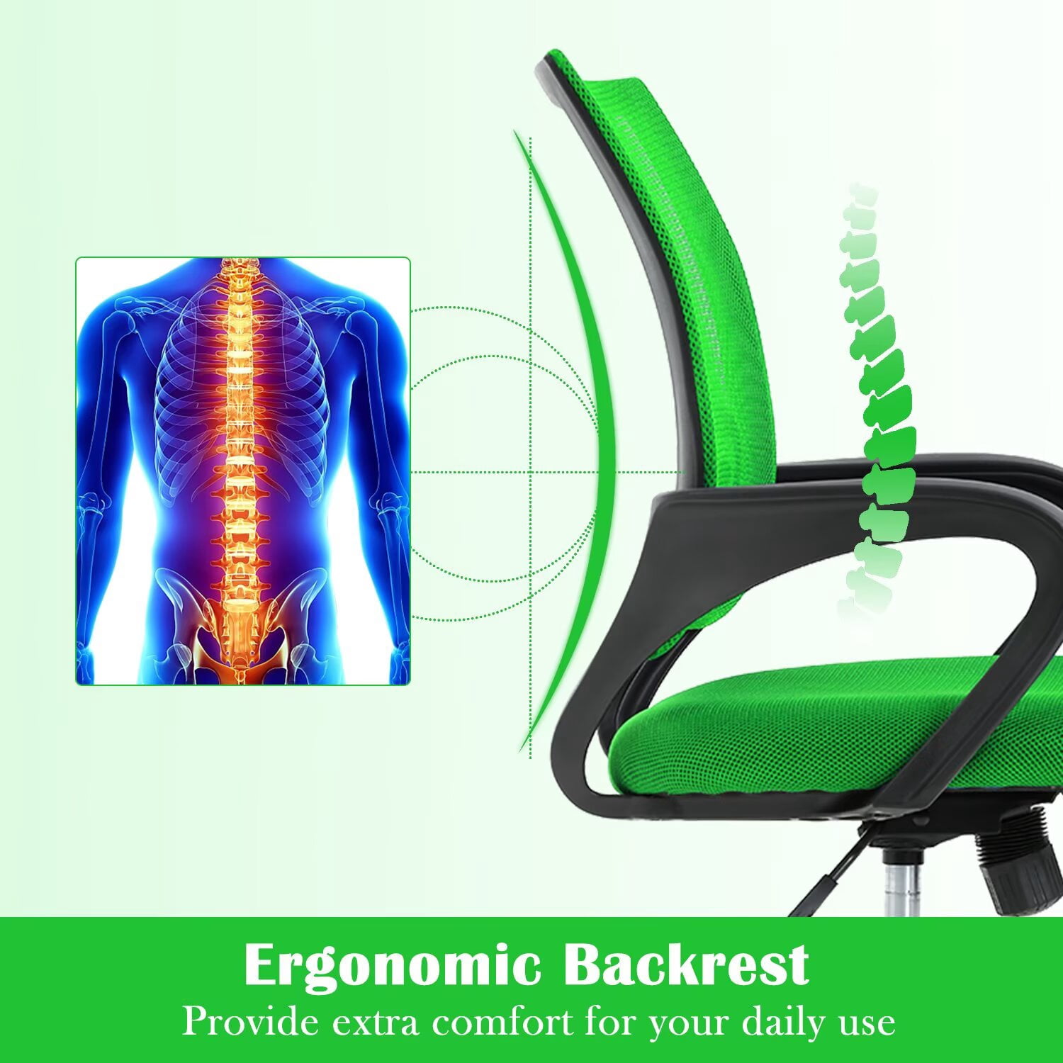 YRLLENSDAN,Ergonomic Office Chair,Home Office Desk Chairs,Swivel Desk Chair,with Handrails,Adjustable Height,Suitable for Offices and Bedrooms,Green