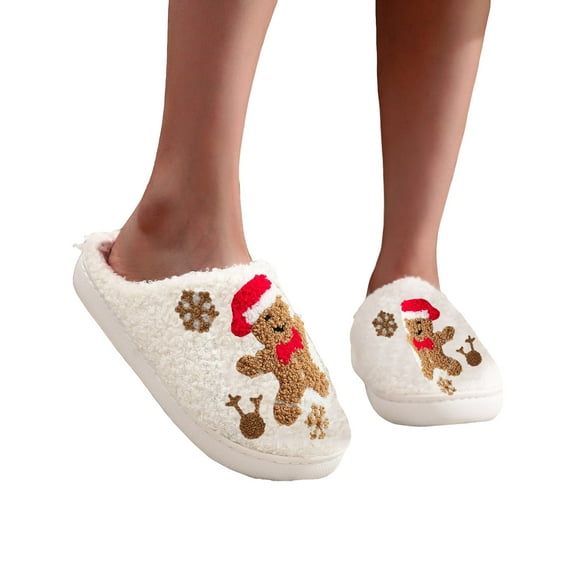 Womens Christmas Slippers Soft Plush Fuzzy Cozy House Shoes for Woman Men Xmas Reindeer Indoor Outdoor