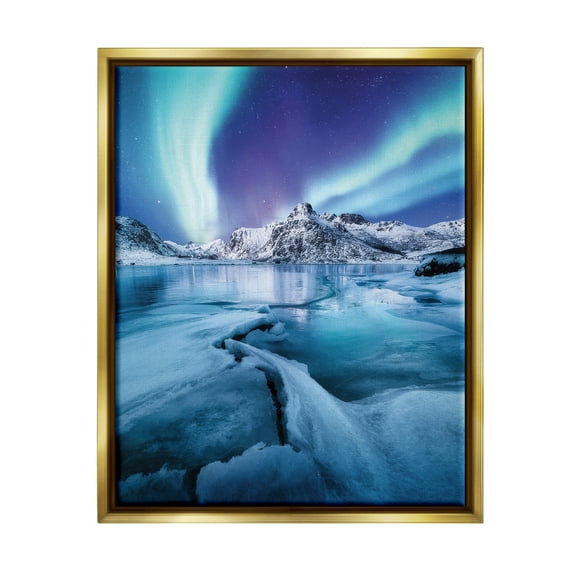 Stupell Industries Aurora Glaciers Photography Landscape Photography Gold Floater Framed Canvas Art Print Wall Art, 17 x 21