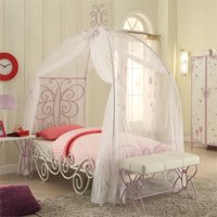 Priya II Twin Canopy Bed, White and Light Purple
