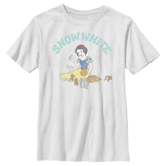 Boy's Snow White and the Seven Dwarfs Distressed Woodland Animals  Graphic Tee White X Small