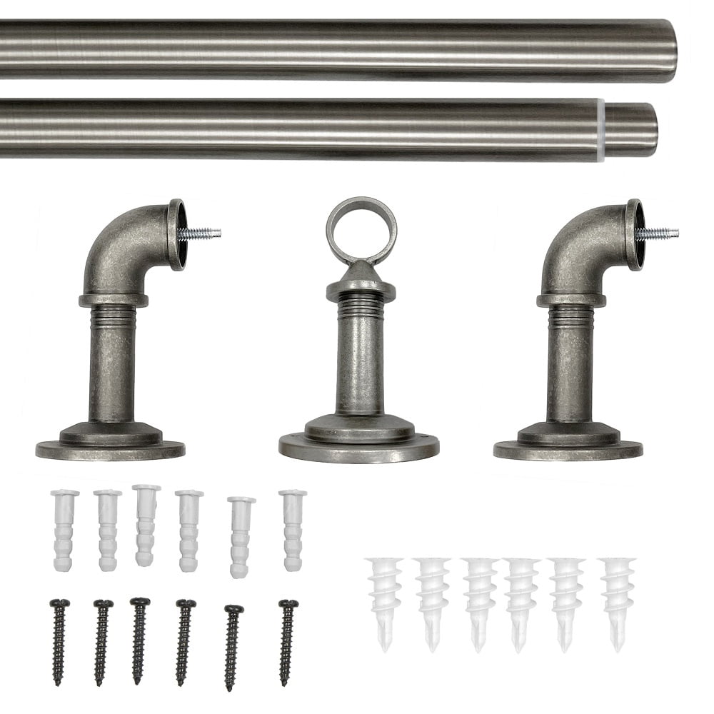 (2 pack) Better Homes & Gardens Industrial Pipe Wraparound Curtain Rod Set, 42 in to 120 in, Antique Nickel