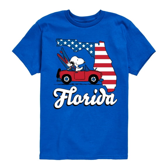 Peanuts - Florida American Flag Snoopy Woodstock - Toddler And Youth Short Sleeve Graphic T-Shirt