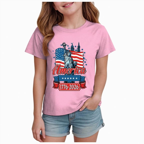 Gubotare 4th of July Shirts Kids Toddler Girls 4th of July T-Shirt American Flag Print Kids Boys Independence Day Tees Size 7-8 (Pink,7-8 Years)