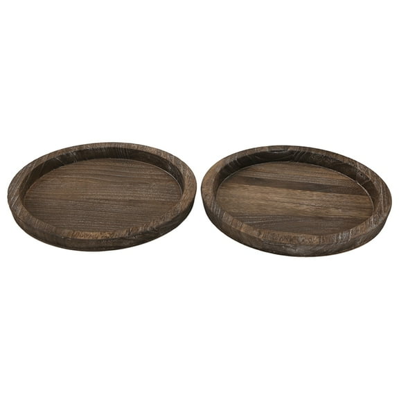 2Pcs Rustic Wooden Tray Candle Holder - Small Decorative Plate Pillar Candle Tray Wood for Farmhouse Dining Table