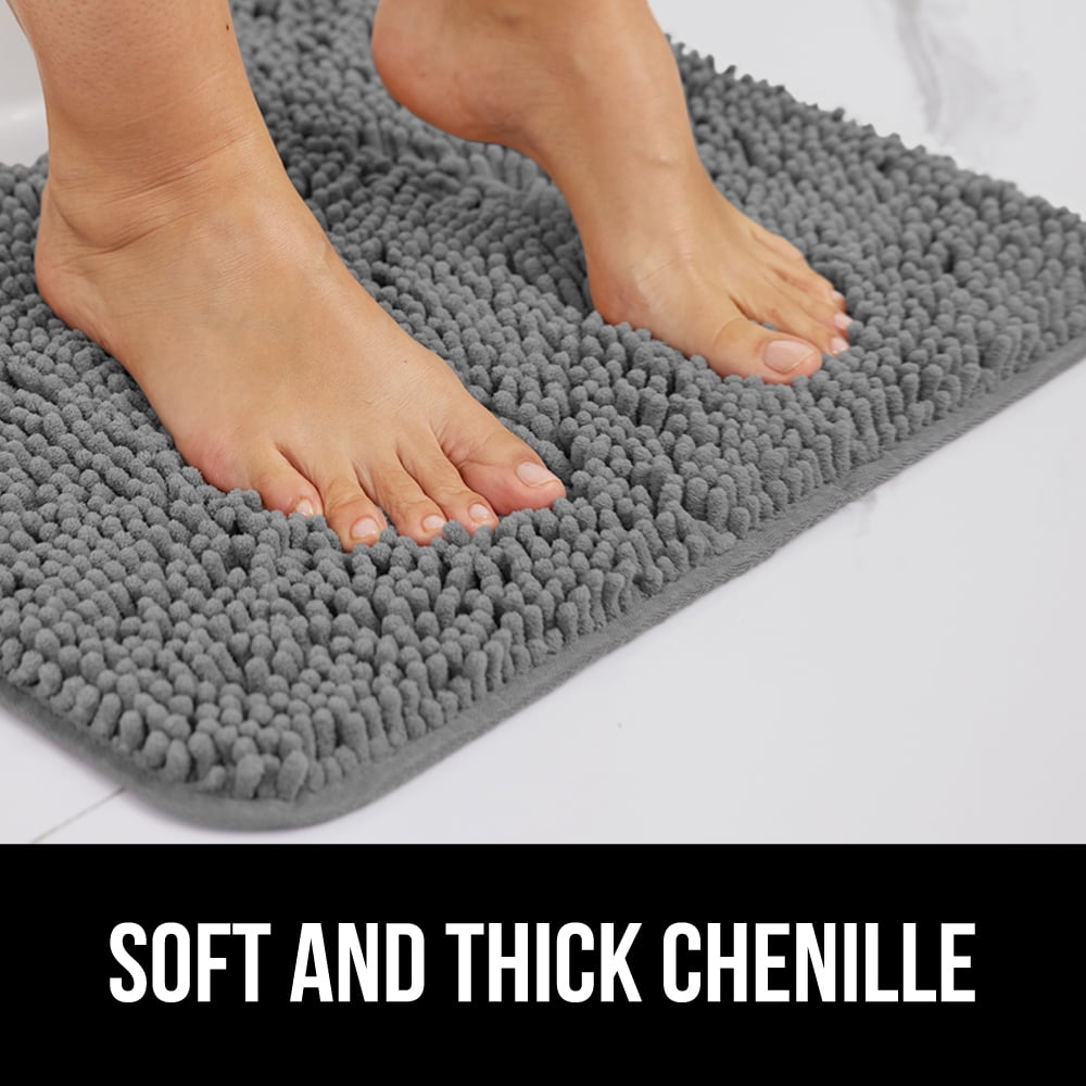 Gorilla Grip Chenille Bath Rug 30x20, Rubber Backing Quick Dry Washable Microfiber Mats, Gray