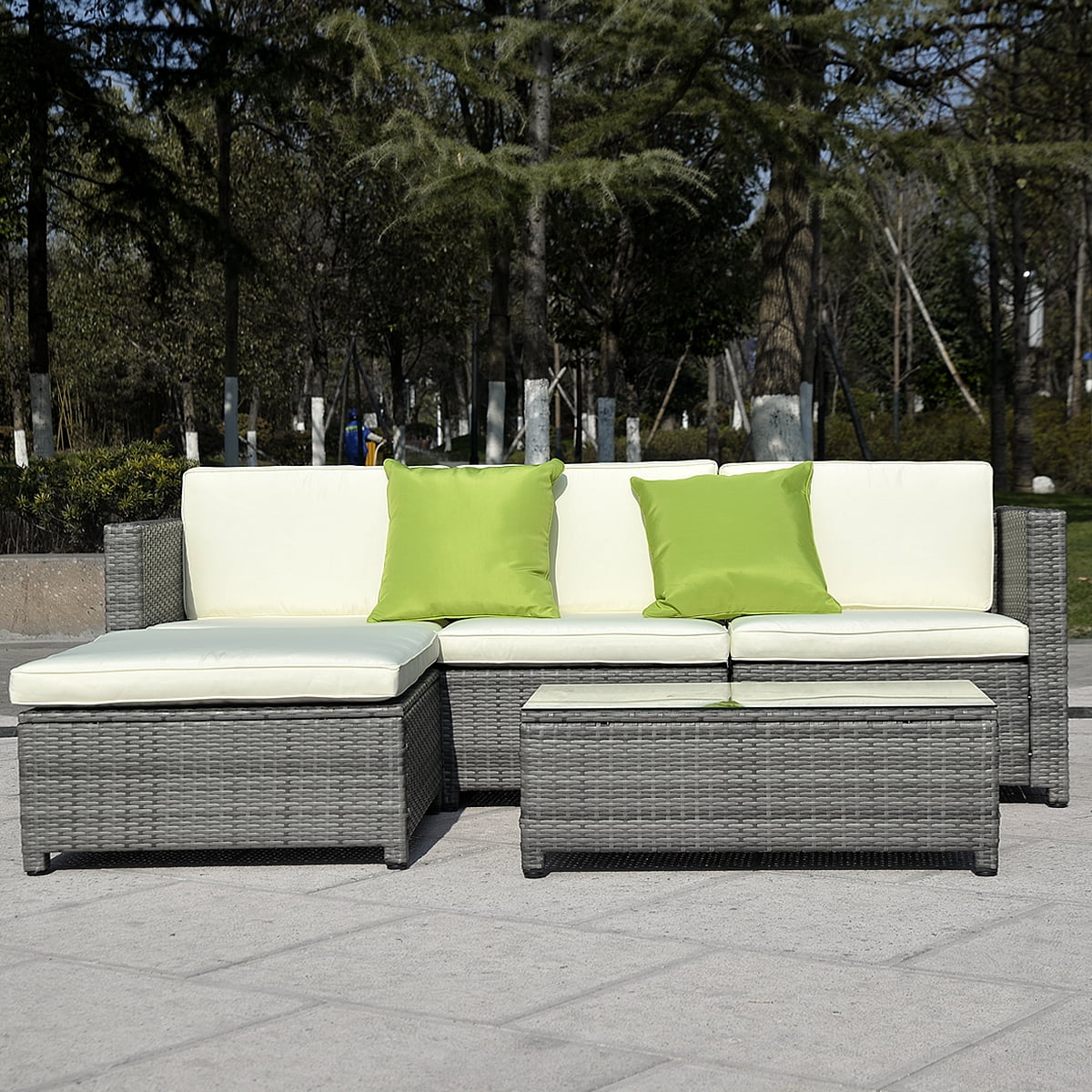 Costway 5pc Patio Rattan Wicker Sofa Set Cushioned Furniture Garden Steel Gradient Gray by Costway