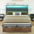 thumbnail image 2 of LUXOAK Full Platform Bed Frame with LED Lights, Storage Headboard and Leather Upholstery, Brown, 2 of 7