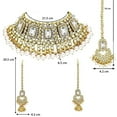 thumbnail image 5 of South Indian Polki Kundan Guttapusalu Choker Necklace Set with White Stones, Earrings & Maangtikka for Women, 5 of 7