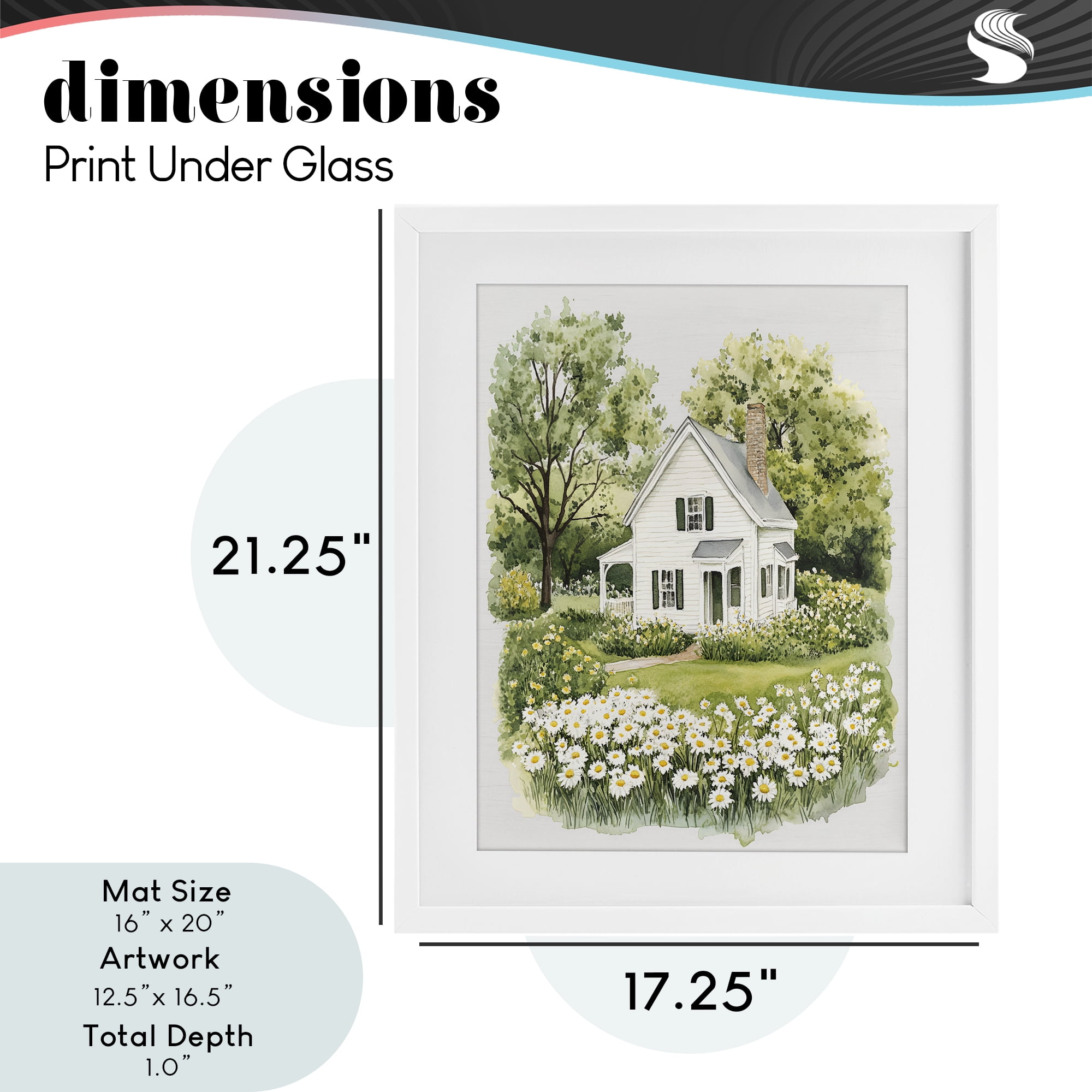 Quaint Countryside Cottage Garden White Framed Print Under Glass, design by Lettered and Lined