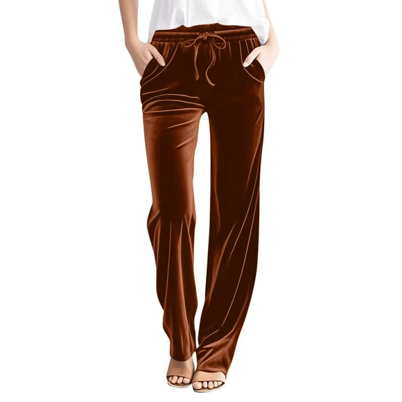 JYnXIANTI Womens Flowy Wide Leg Pants Summer Dressy Casual Work Trousers Loose Fit Elastic High Waist Velvet Pants