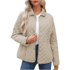 thumbnail image 2 of Women'S Quilted Barn Jackets 2025 Trendy Lapel Button Down Puffy Coats Quilted Bomber Jacket Lightweight Long Sleeve Warm Winter Outerwear Clothing Khaki XL, 2 of 8