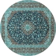 thumbnail image 1 of Ahgly Company Indoor Round Medallion Light Blue Traditional Area Rugs, 4' Round, 1 of 4