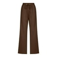 thumbnail image 4 of BAODANN Women's Solid Color Casual Drawstring Waist Linen Pants Comfort Fit Long Stretchy Waist Womens Convertible Pants Casual Straight Pants for Women Warm up Pants Beach Pants for Juniors, 4 of 5