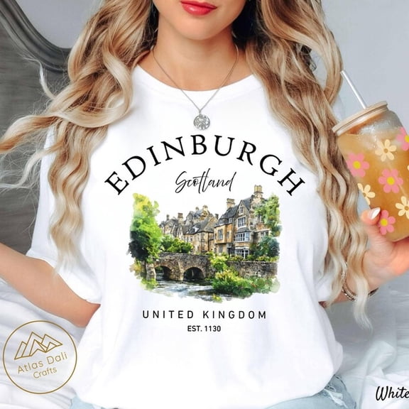 Edinburgh Scotland United Kingdom Vintage Watercolor Graphic T-Shirt Retro Travel Souvenir Tee Unisex Adult Apparel