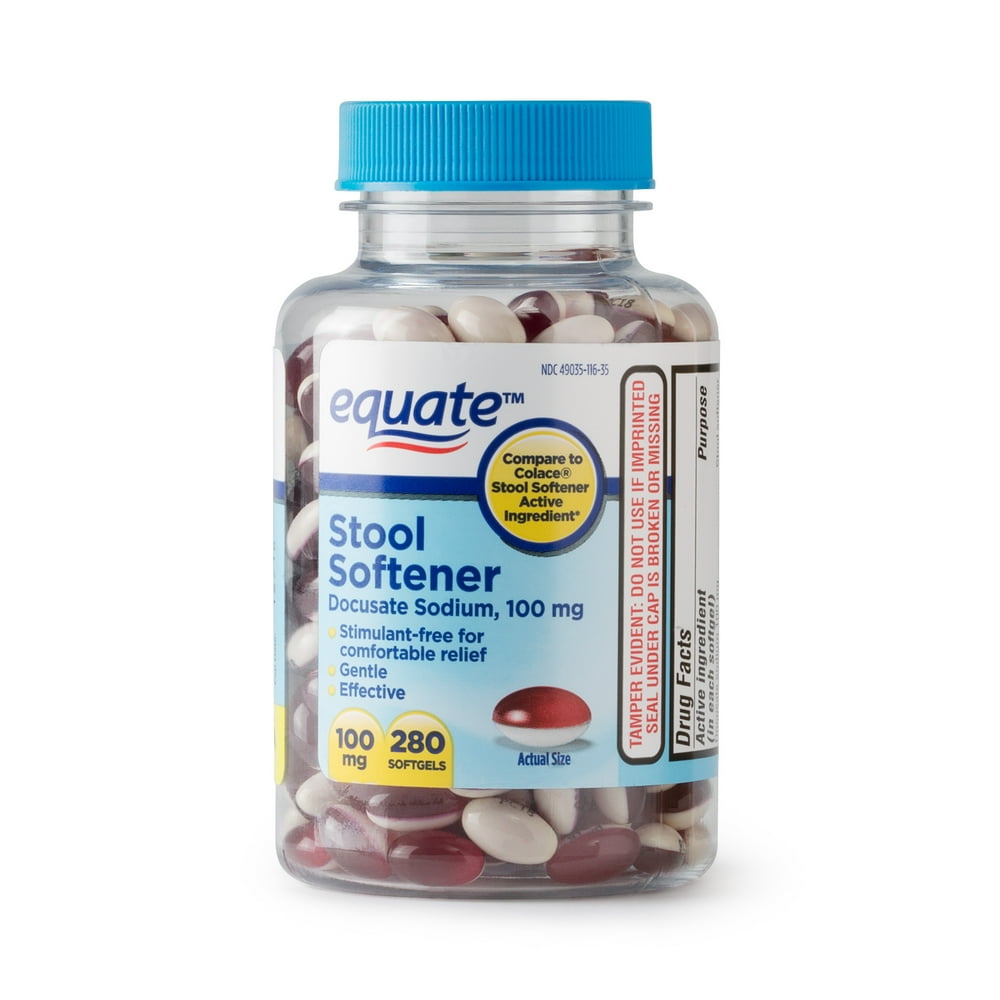Equate Stool Softener Docusate Sodium Softgels, 100 mg, 280 Ct