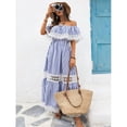 thumbnail image 6 of Blue And White Off-Shoulder Striped Maxi Dress With Lace Trim And Smocked Waist, 6 of 6