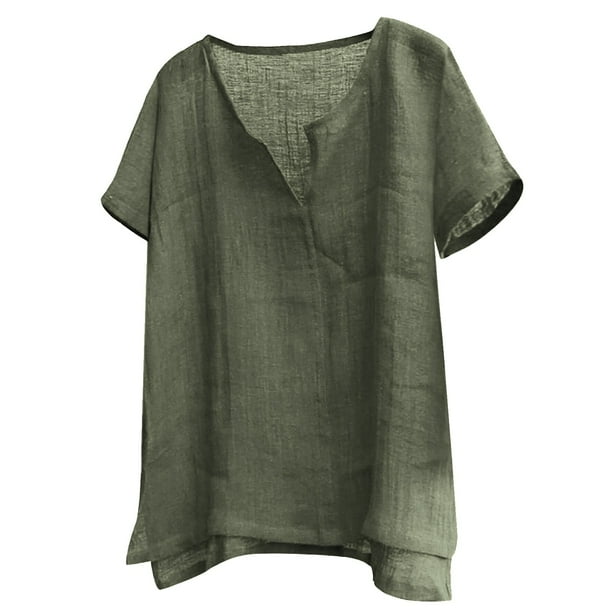 Camisa Henley de algodón y lino para hombre: manga corta, corte holgado, color liso, playa/yoga, tallas M-XXXXL, todas las estaciones